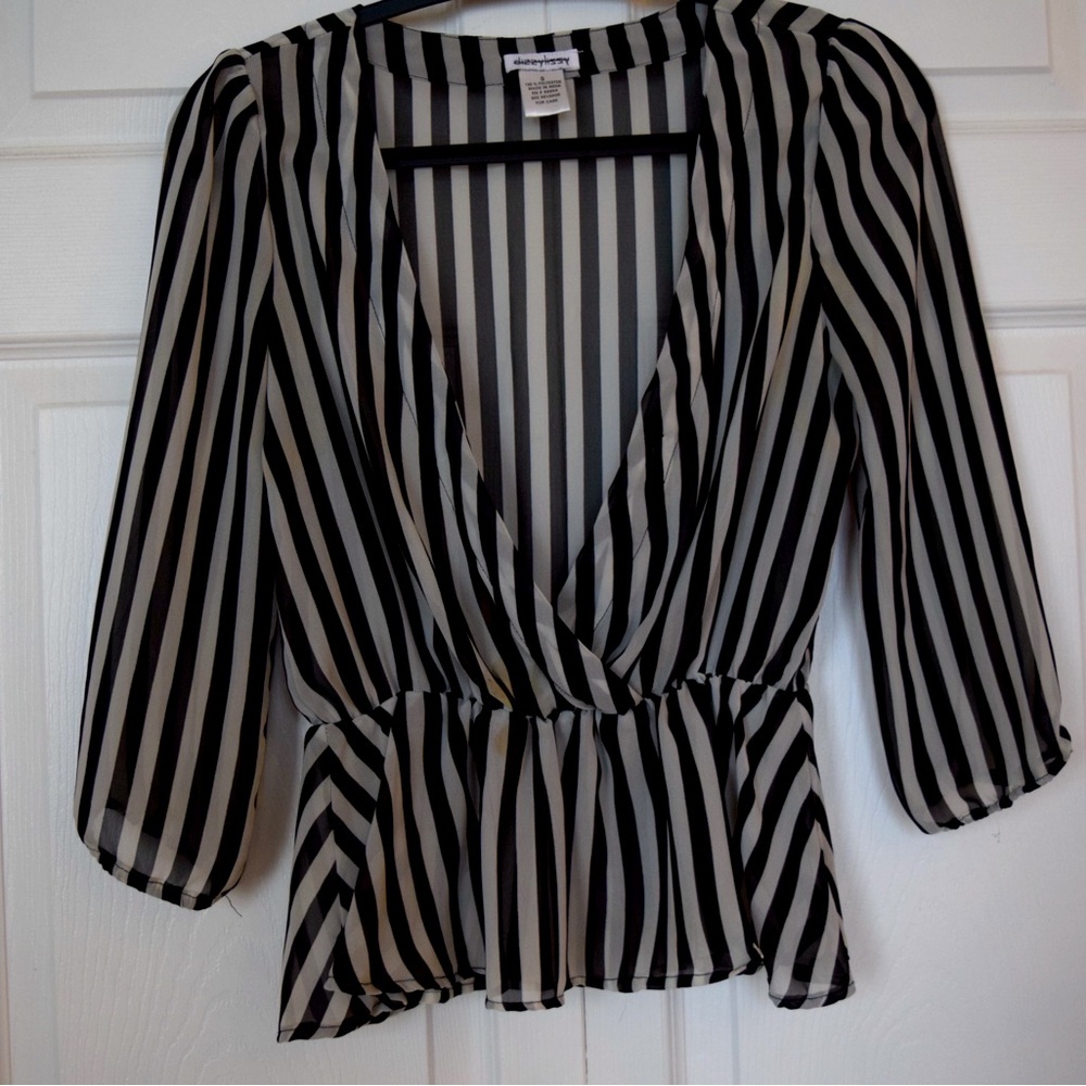 Black & white stripe peplum blouse